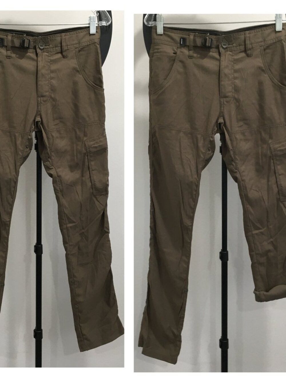 PRANA Slim Fit Khaki Brown Buckle Waist Zip Pockets Convertible Length Pant